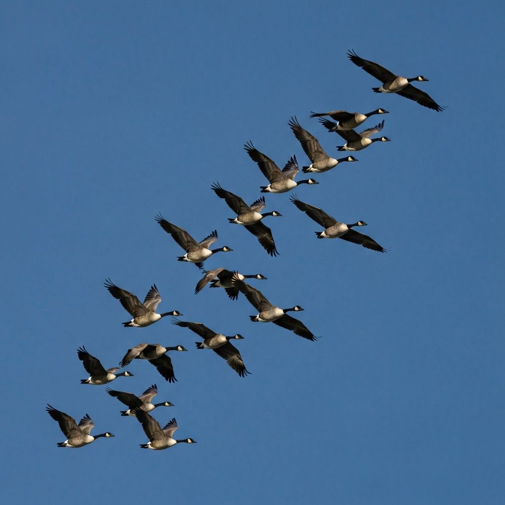 Vol d'oiseaux en formation - Métaphore de la collaboration et agilité en Lean Management